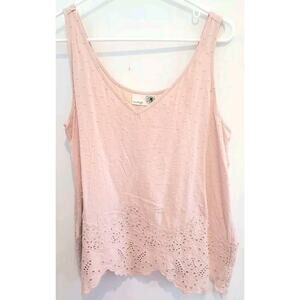 Anthropologie Everleigh Womens Pink Mauve Lace Tank Top Sz Small Boho Swiss Dot